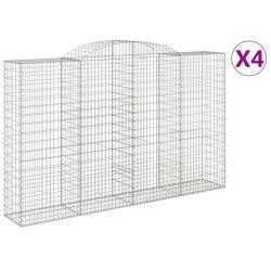 Lot de 4 paniers &agrave; gabions cl&ocirc;ture cage mur de sout&egrave;nement arqu&eacute;s 300 x 50 x 180/200 cm fer galvani