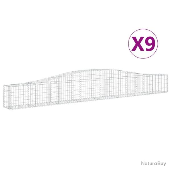 Lot de 9 paniers � gabions cl�ture cage mur de sout�nement arqu�s 400 x 30 x 40/60 cm fer galvanis�