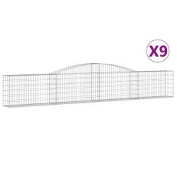 Lot de 9 paniers &agrave; gabions cl&ocirc;ture cage mur de sout&egrave;nement arqu&eacute;s 400 x 30 x 60/80 cm fer galvanis&eacute;