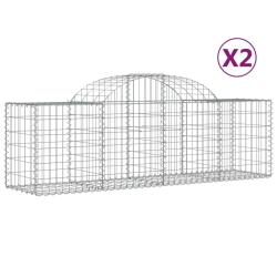 Lot de 2 paniers &agrave; gabions cl&ocirc;ture cage mur de sout&egrave;nement arqu&eacute;s 200 x 50 x 60/80 cm fer galvanis&eacute;