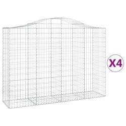 Lot de 4 paniers &agrave; gabions cl&ocirc;ture cage mur de sout&egrave;nement arqu&eacute;s 200 x 50 x 140/160 cm fer galvani