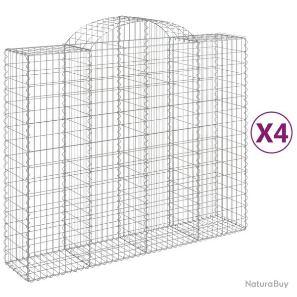 Lot de 4 paniers � gabions cl�ture cage mur de sout�nement arqu�s 200 x 50 x 160/180 cm fer galvani