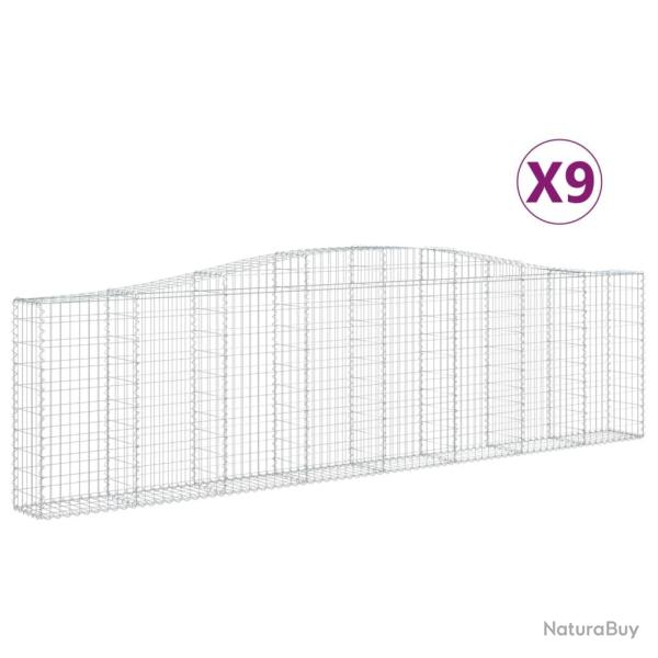 Lot de 9 paniers � gabions cl�ture cage mur de sout�nement arqu�s 400 x 30 x 100/120 cm fer galvani