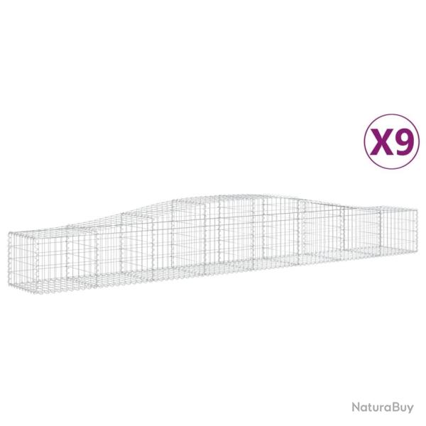 Lot de 9 paniers � gabions cl�ture cage mur de sout�nement arqu�s 400 x 50 x 40/60 cm fer galvanis�