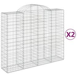 Lot de 2 paniers &agrave; gabions cl&ocirc;ture cage mur de sout&egrave;nement arqu&eacute;s 200 x 50 x 160/180 cm fer galvani