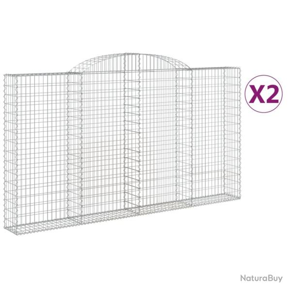 Lot de 2 paniers � gabions cl�ture cage mur de sout�nement arqu�s 300 x 30 x 160/180 cm fer galvani