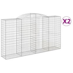 Lot de 2 paniers &agrave; gabions cl&ocirc;ture cage mur de sout&egrave;nement arqu&eacute;s 300 x 50 x 160/180 cm fer galvani