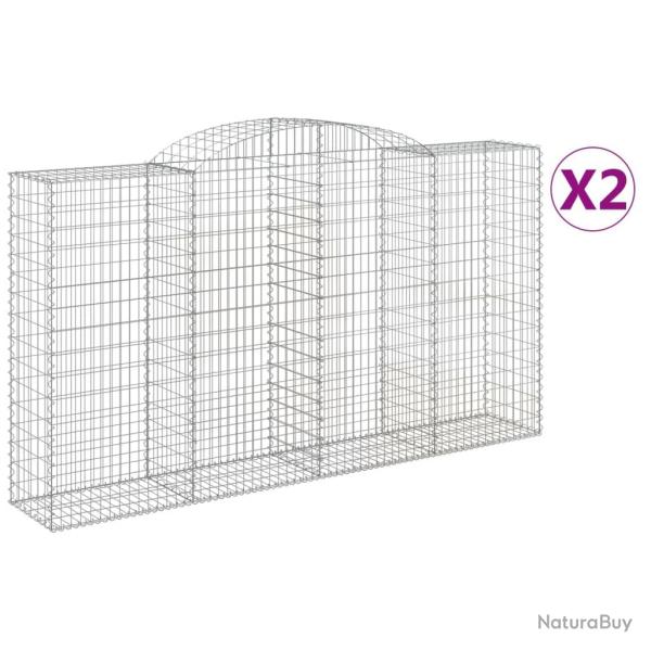 Lot de 2 paniers � gabions cl�ture cage mur de sout�nement arqu�s 300 x 50 x 160/180 cm fer galvani