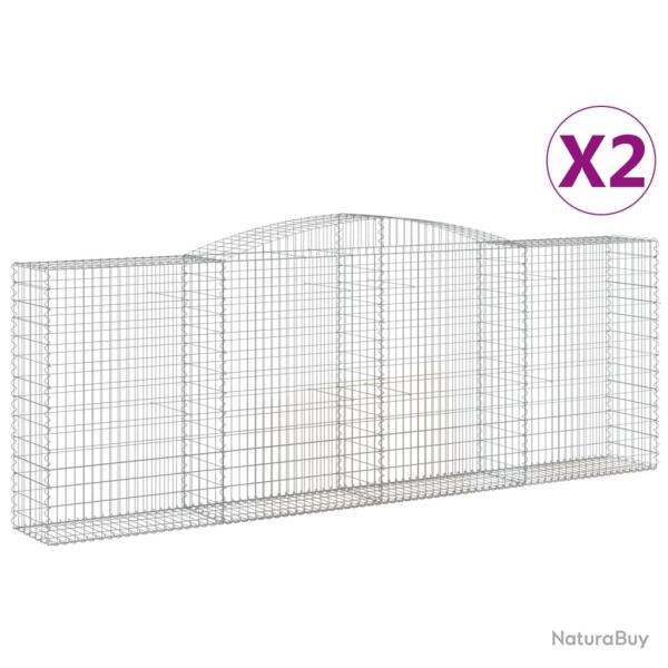 Lot de 2 paniers � gabions cl�ture cage mur de sout�nement arqu�s 400 x 50 x 140/160 cm fer galvani