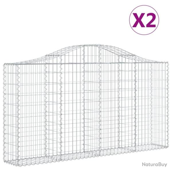 Lot de 2 paniers � gabions cl�ture cage mur de sout�nement arqu�s 200 x 30 x 100/120 cm fer galvani