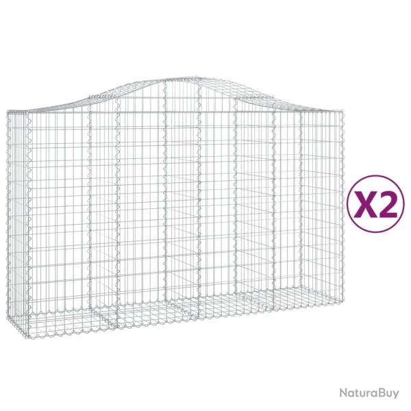 Lot de 2 paniers � gabions cl�ture cage mur de sout�nement arqu�s 200 x 50 x 120/140 cm fer galvani