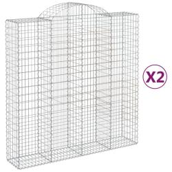 Lot de 2 paniers &agrave; gabions cl&ocirc;ture cage mur de sout&egrave;nement arqu&eacute;s 200 x 50 x 200/220 cm fer galvani