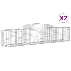 Lot de 2 paniers &agrave; gabions cl&ocirc;ture cage mur de sout&egrave;nement arqu&eacute;s 300 x 50 x 60/80 cm fer galvanis&eacute;