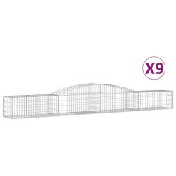 Lot de 9 paniers &agrave; gabions cl&ocirc;ture cage mur de sout&egrave;nement arqu&eacute;s 400 x 50 x 40/60 cm fer galvanis&eacute;