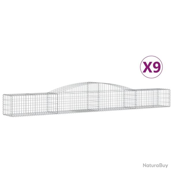 Lot de 9 paniers � gabions cl�ture cage mur de sout�nement arqu�s 400 x 50 x 40/60 cm fer galvanis�