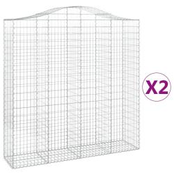 Lot de 2 paniers &agrave; gabions cl&ocirc;ture cage mur de sout&egrave;nement arqu&eacute;s 200 x 50 x 200/220 cm fer galvani