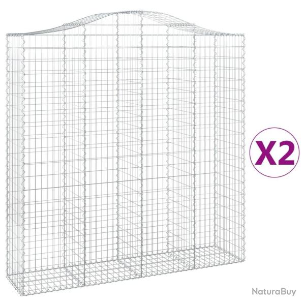 Lot de 2 paniers � gabions cl�ture cage mur de sout�nement arqu�s 200 x 50 x 200/220 cm fer galvani