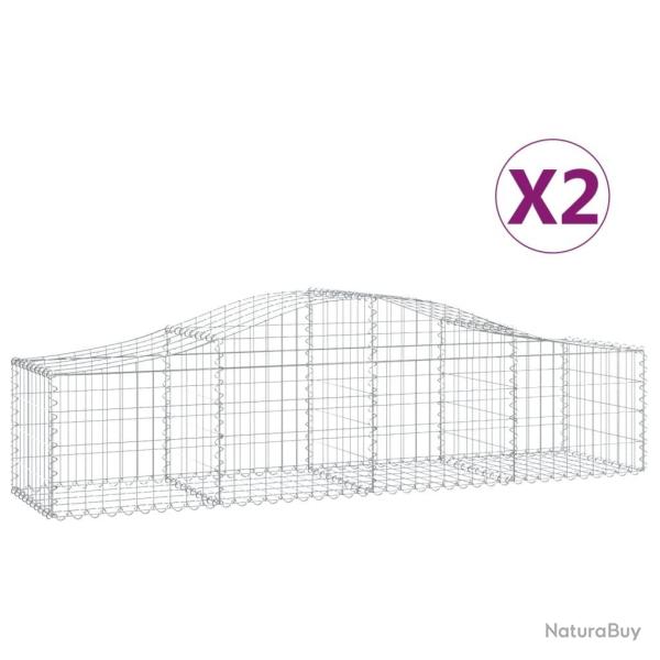 Lot de 2 paniers � gabions cl�ture cage mur de sout�nement arqu�s 200 x 50 x 40/60 cm fer galvanis�
