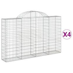 Lot de 4 paniers &agrave; gabions cl&ocirc;ture cage mur de sout&egrave;nement arqu&eacute;s 200 x 30 x 120/140 cm fer galvani