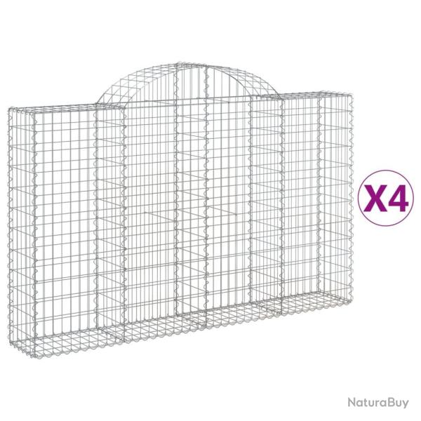 Lot de 4 paniers � gabions cl�ture cage mur de sout�nement arqu�s 200 x 30 x 120/140 cm fer galvani