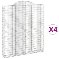 Lot de 4 paniers &agrave; gabions cl&ocirc;ture cage mur de sout&egrave;nement arqu&eacute;s 200 x 30 x 220/240 cm fer galvani
