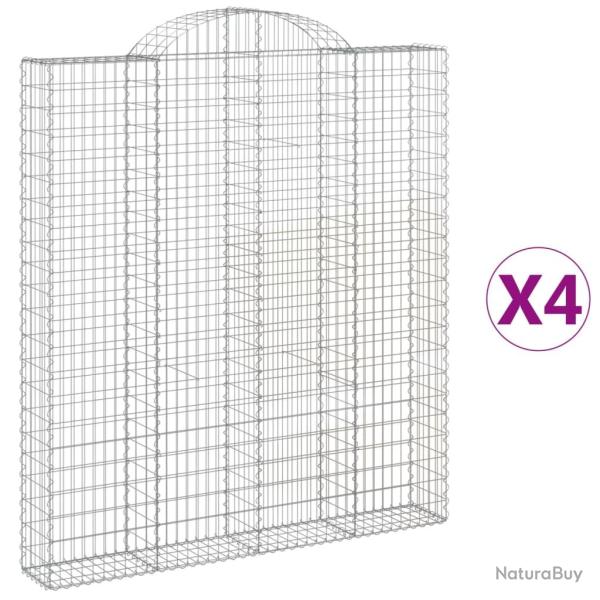 Lot de 4 paniers � gabions cl�ture cage mur de sout�nement arqu�s 200 x 30 x 220/240 cm fer galvani