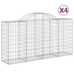 Lot de 4 paniers &agrave; gabions cl&ocirc;ture cage mur de sout&egrave;nement arqu&eacute;s 200 x 50 x 100/120 cm fer galvani