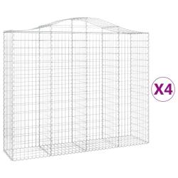 Lot de 4 paniers &agrave; gabions cl&ocirc;ture cage mur de sout&egrave;nement arqu&eacute;s 200 x 50 x 160/180 cm fer galvani