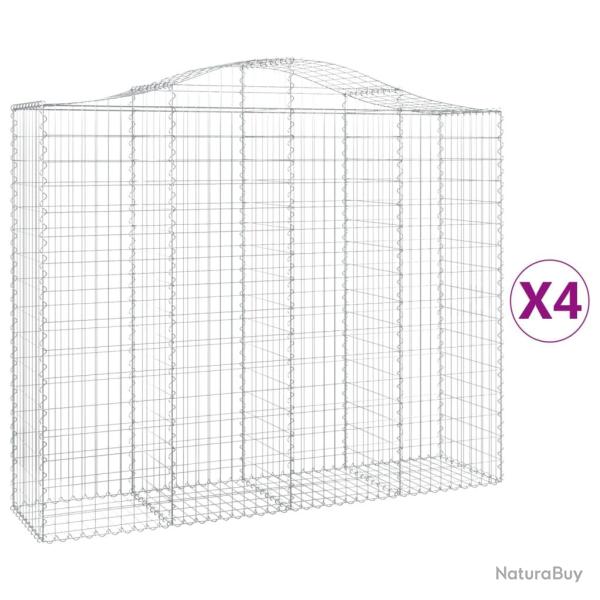 Lot de 4 paniers � gabions cl�ture cage mur de sout�nement arqu�s 200 x 50 x 160/180 cm fer galvani