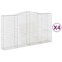 Lot de 4 paniers &agrave; gabions cl&ocirc;ture cage mur de sout&egrave;nement arqu&eacute;s 400 x 50 x 220/240 cm fer galvani