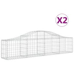Lot de 2 paniers &agrave; gabions cl&ocirc;ture cage mur de sout&egrave;nement arqu&eacute;s 200 x 30 x 40/60 cm fer galvanis&eacute;