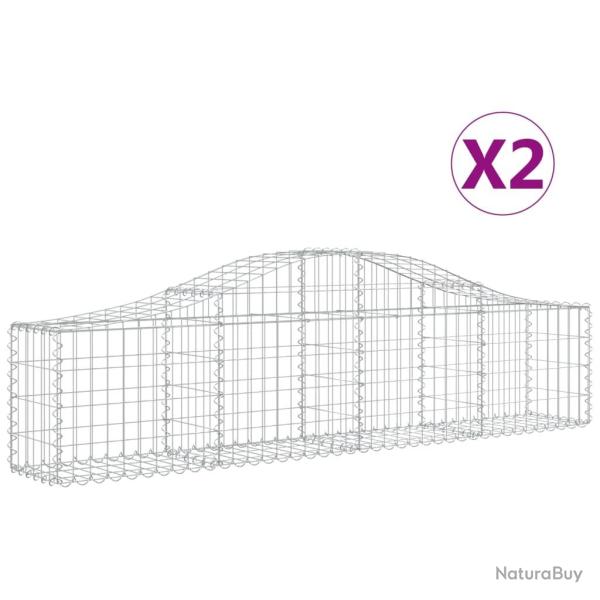 Lot de 2 paniers � gabions cl�ture cage mur de sout�nement arqu�s 200 x 30 x 40/60 cm fer galvanis�