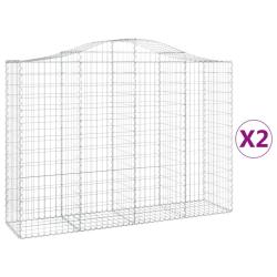 Lot de 2 paniers &agrave; gabions cl&ocirc;ture cage mur de sout&egrave;nement arqu&eacute;s 200 x 50 x 140/160 cm fer galvani