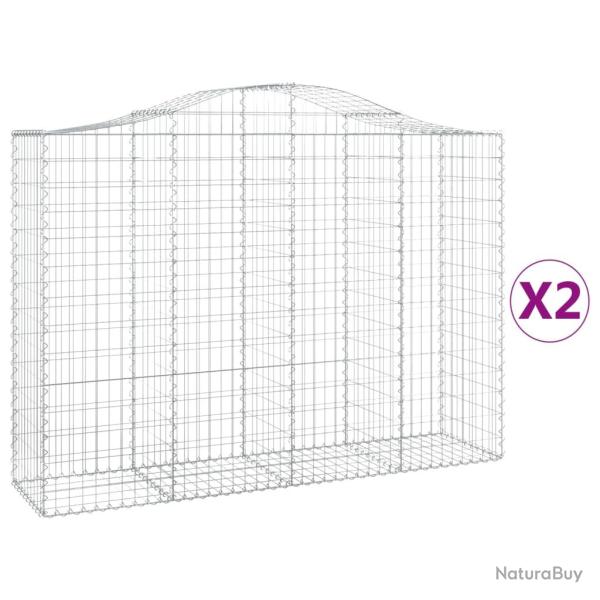 Lot de 2 paniers � gabions cl�ture cage mur de sout�nement arqu�s 200 x 50 x 140/160 cm fer galvani
