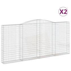 Lot de 2 paniers &agrave; gabions cl&ocirc;ture cage mur de sout&egrave;nement arqu&eacute;s 400 x 30 x 180/200 cm fer galvani