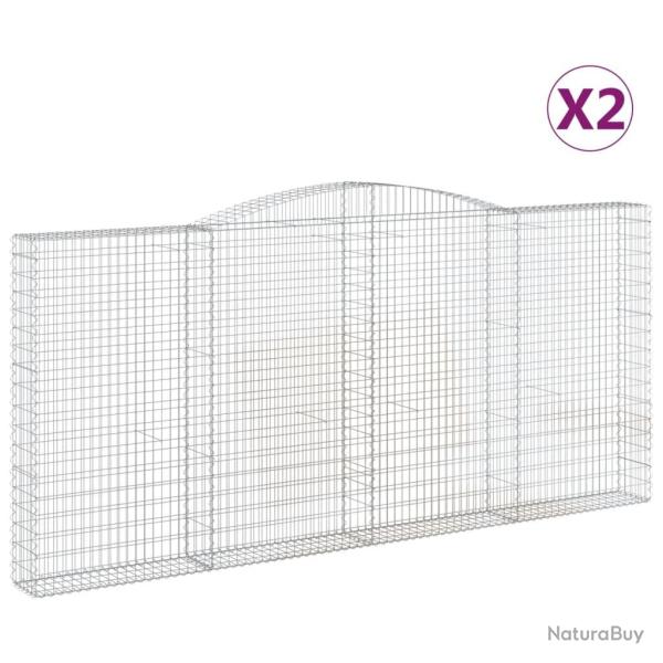 Lot de 2 paniers � gabions cl�ture cage mur de sout�nement arqu�s 400 x 30 x 180/200 cm fer galvani