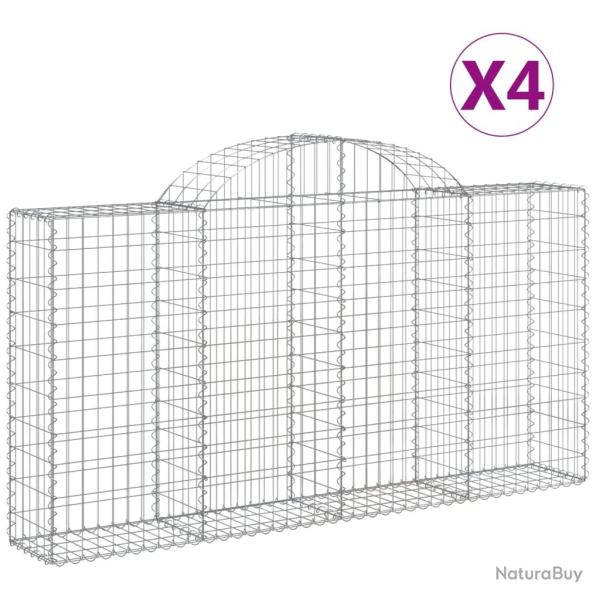 Lot de 4 paniers � gabions cl�ture cage mur de sout�nement arqu�s 200 x 30 x 100/120 cm fer galvani