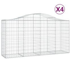 Lot de 4 paniers &agrave; gabions cl&ocirc;ture cage mur de sout&egrave;nement arqu&eacute;s 200 x 50 x 100/120 cm fer galvani