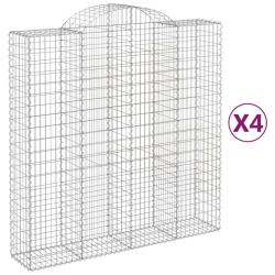 Lot de 4 paniers &agrave; gabions cl&ocirc;ture cage mur de sout&egrave;nement arqu&eacute;s 200 x 50 x 200/220 cm fer galvani