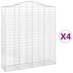 Lot de 4 paniers &agrave; gabions cl&ocirc;ture cage mur de sout&egrave;nement arqu&eacute;s 200 x 50 x 220/240 cm fer galvani