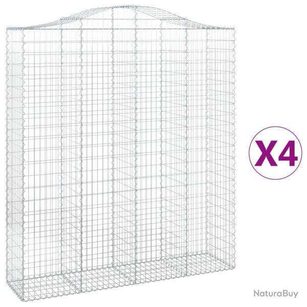 Lot de 4 paniers � gabions cl�ture cage mur de sout�nement arqu�s 200 x 50 x 220/240 cm fer galvani