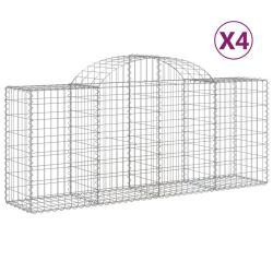 Lot de 4 paniers &agrave; gabions cl&ocirc;ture cage mur de sout&egrave;nement arqu&eacute;s 200 x 50 x 80/100 cm fer galvanis