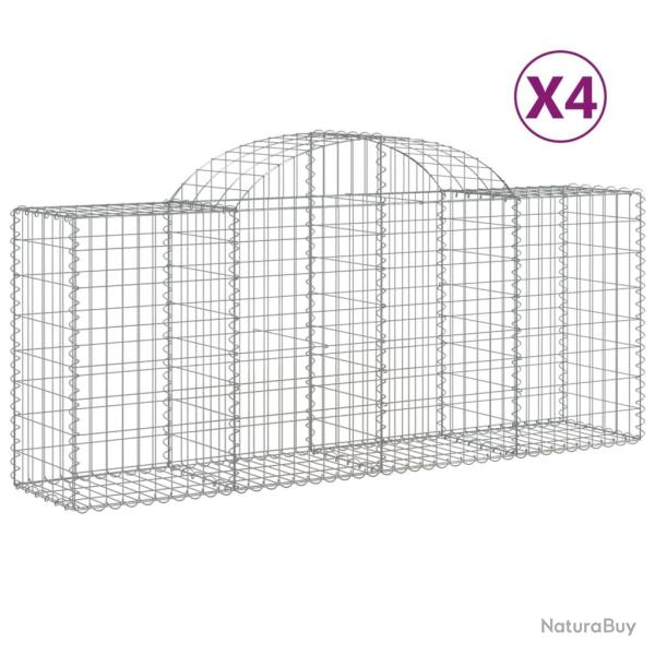 Lot de 4 paniers � gabions cl�ture cage mur de sout�nement arqu�s 200 x 50 x 80/100 cm fer galvanis