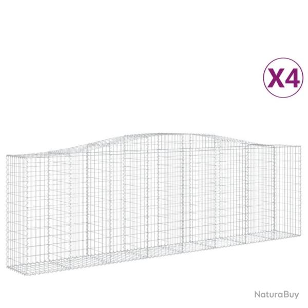 Lot de 4 paniers � gabions cl�ture cage mur de sout�nement arqu�s 400 x 50 x 120/140 cm fer galvani