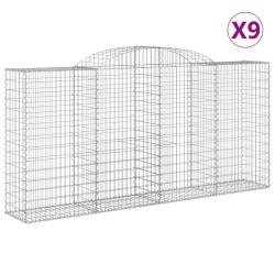 Lot de 9 paniers &agrave; gabions cl&ocirc;ture cage mur de sout&egrave;nement arqu&eacute;s 300 x 50 x 140/160 cm fer galvani