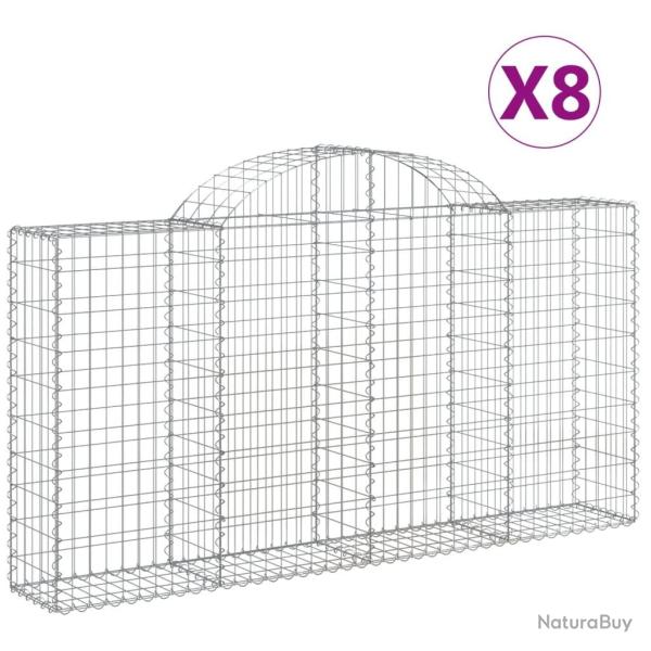 Lot de 8 paniers � gabions cl�ture cage mur de sout�nement arqu�s 200 x 30 x 100/120 cm fer galvani