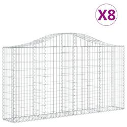 Lot de 8 paniers &agrave; gabions cl&ocirc;ture cage mur de sout&egrave;nement arqu&eacute;s 200 x 30 x 100/120 cm fer galvani