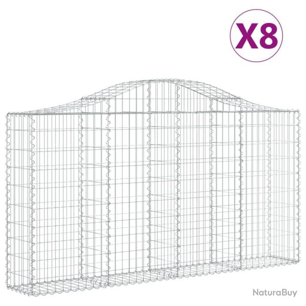 Lot de 8 paniers � gabions cl�ture cage mur de sout�nement arqu�s 200 x 30 x 100/120 cm fer galvani