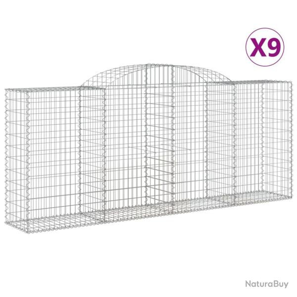Lot de 9 paniers � gabions cl�ture cage mur de sout�nement arqu�s 300 x 50 x 120/140 cm fer galvani