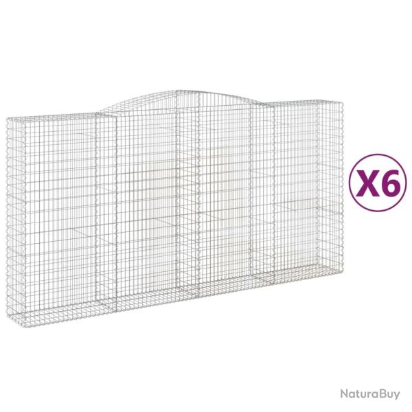Paniers � gabions cl�ture cage mur de sout�nement arqu�s 6 pcs 400 x 50 x 200/220 cm fer galvanis�